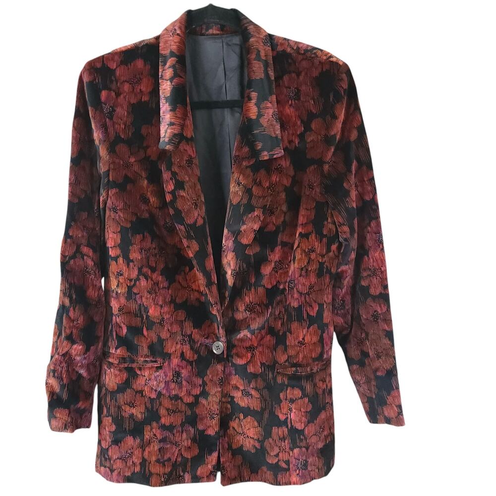VINTAGE ELLIOT ANDREWS Women's Blazer Floral Textured Burnout Velvet sz 10 - Picture 2 of 7